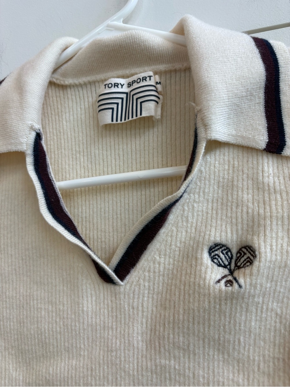 Tory Burch Sport Cream V-Neck Polo Sweater - Picture 4 of 7